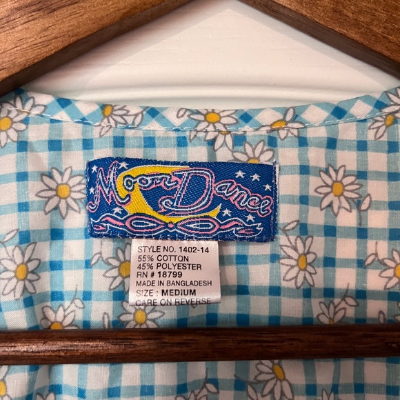 Moon Dance vintage smock flower blue pearl button size medium women’s - Picture 3 of 5